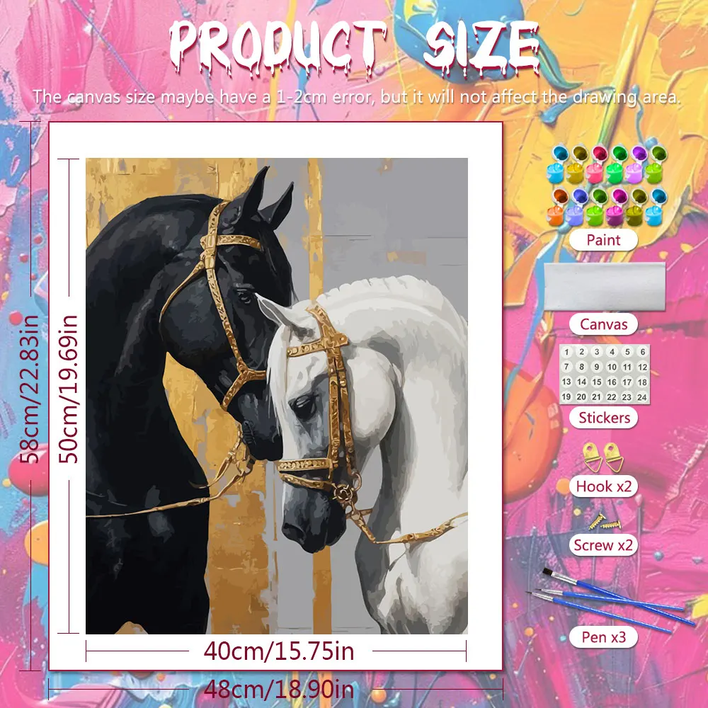Painting By Numbers Canvas Painting Black Gold White Horse Animal Diy Crafts Handmade Picture Paint Holiday Gift