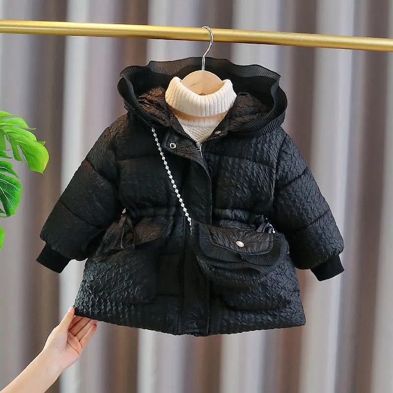 

Baby Girls Coat Added Fleece Thickened Cotton-padded Jacket 2024 Winter New Winter Cotton-padded Jacket Korean Sweet Style
