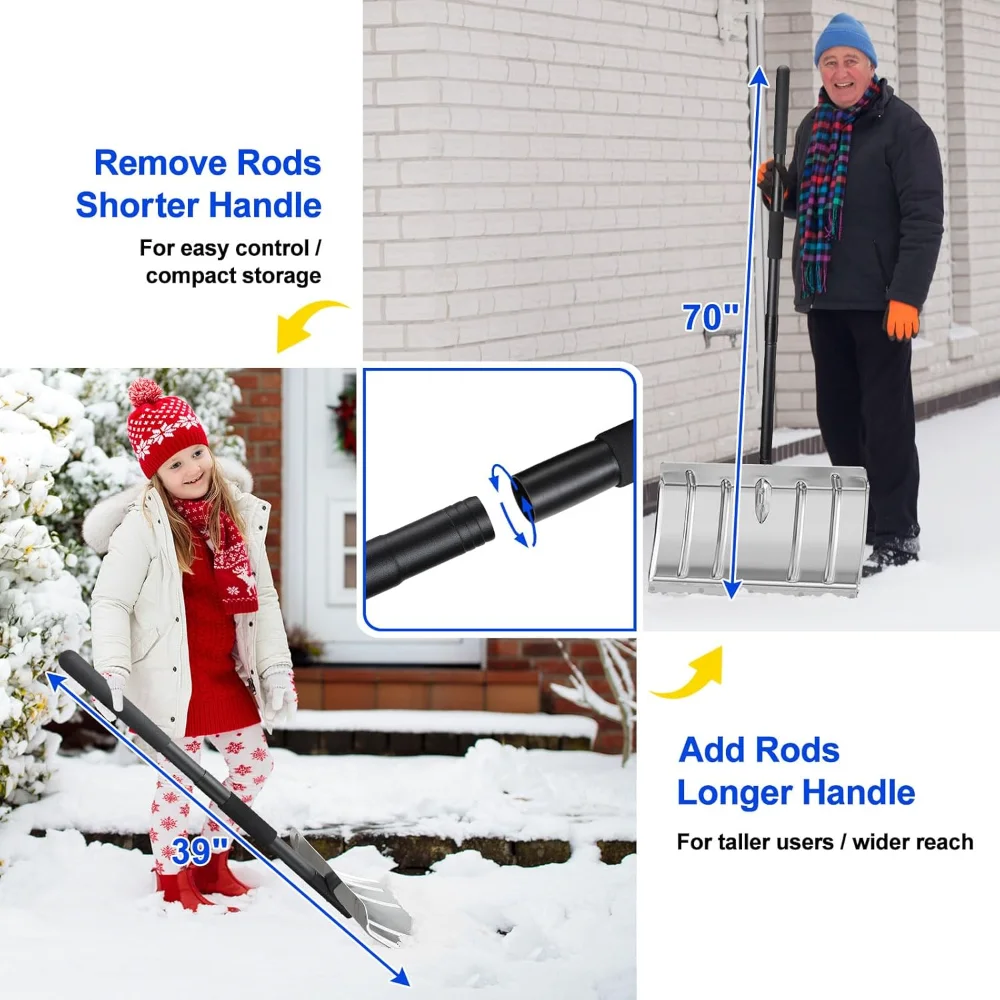 70インチの頑丈なアルミ製除雪シャベル、車道用の幅広ブレードと人間工学に基づいたハンドル