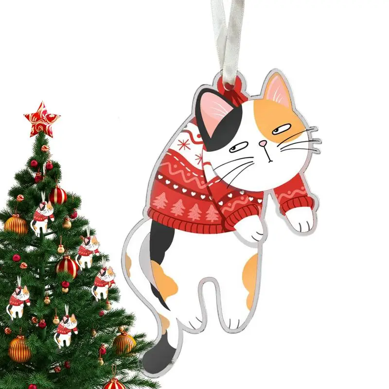 Kitten Ornaments For Christmas Tree 2D Acrylic Christmas Animal Decoration Christmas Tree Ornaments Decorative Pendant Car Rear