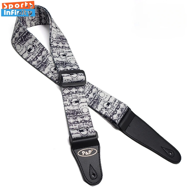 Ultra Thick and Soft Guitar Strap Black and White Heat Transfer Printed Folk Electric Guitar Shoulder Belt Guitar Accessories