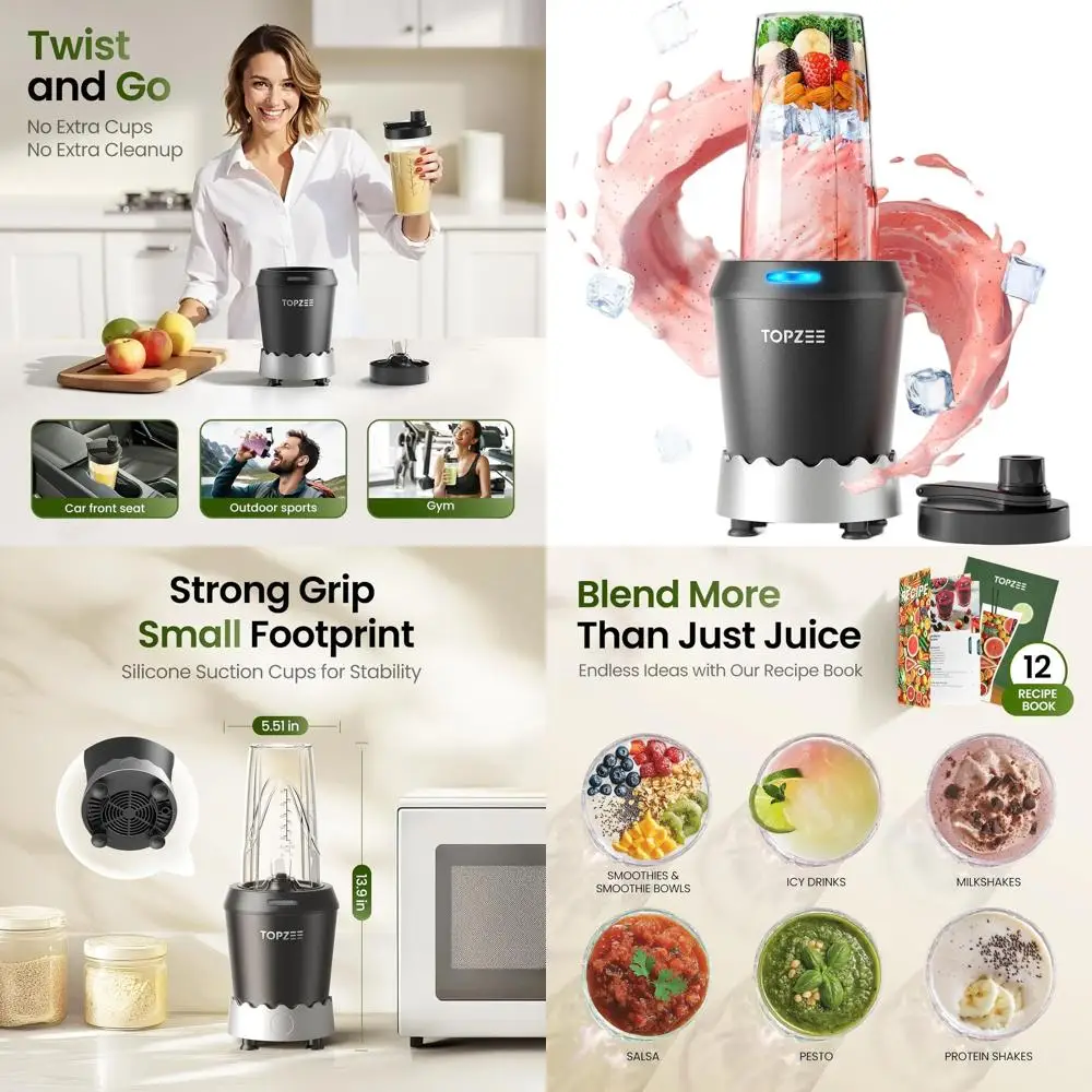 Licuadora Compacta de 1000W para una Sola Porción con Vaso de Viaje de 24oz para Batidos de Proteínas y Smoothies, Negra