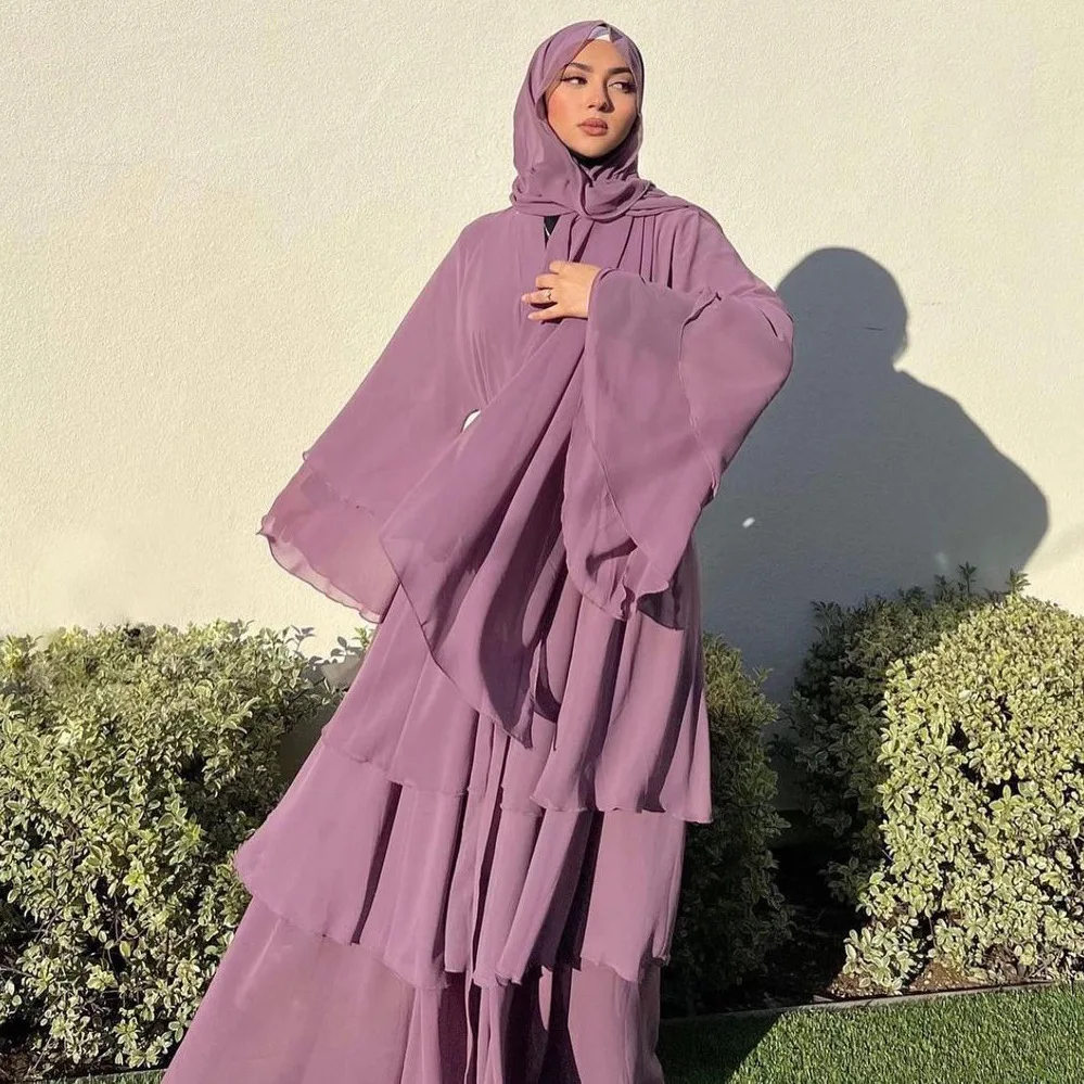

Summer Modest Kaftan Hijab Dresses For Women Kids Open Chiffon Khimar Kimono Abaya Dubai Luxury Muslim Sets Islam Kebaya Damen