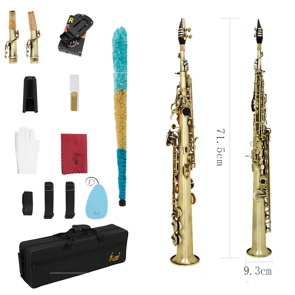 

SLADE Brass Straight Soprano Saxophone Bb B Flat Woodwind Instrument Saxofone with Carrying Case Gloves Cleaning Cloth Set Part