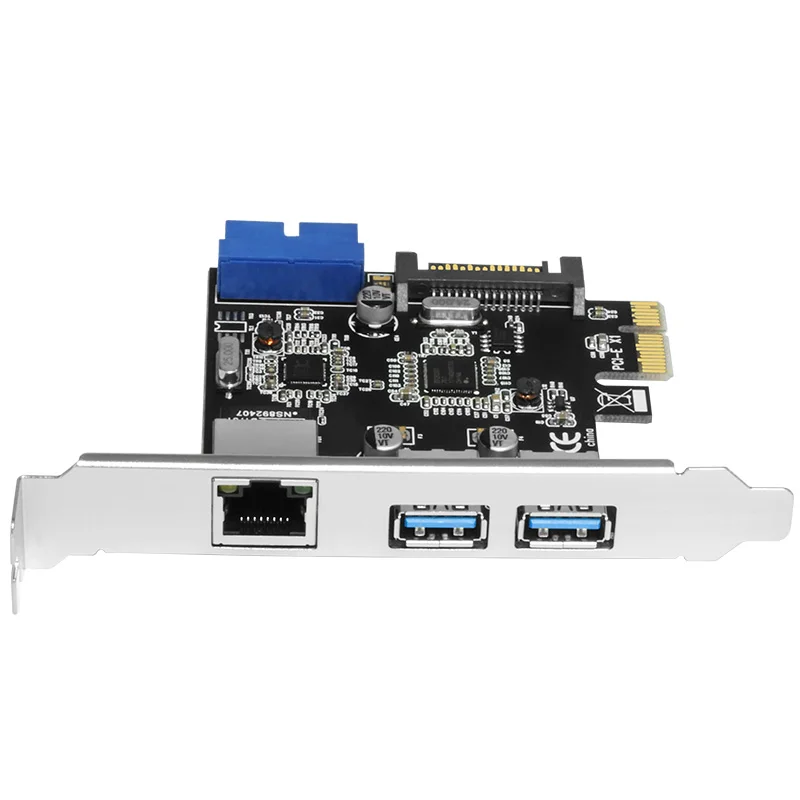 For PCIE Two USB3.0 + Gigabit Network Interface Card + 19PIN USB3.0 Front Panel 19-pin Interface Expansion Card