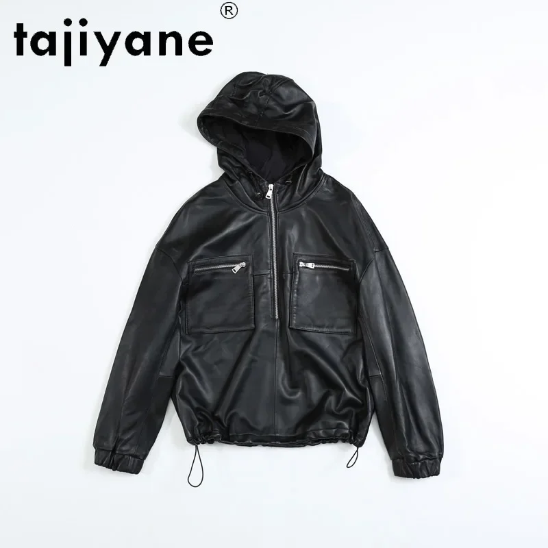 Tajeyane-Chaqueta de piel de oveja auténtica para mujer, abrigos de Cuero Genuino, chaquetas con capucha, Tops de alta calidad, TN2058