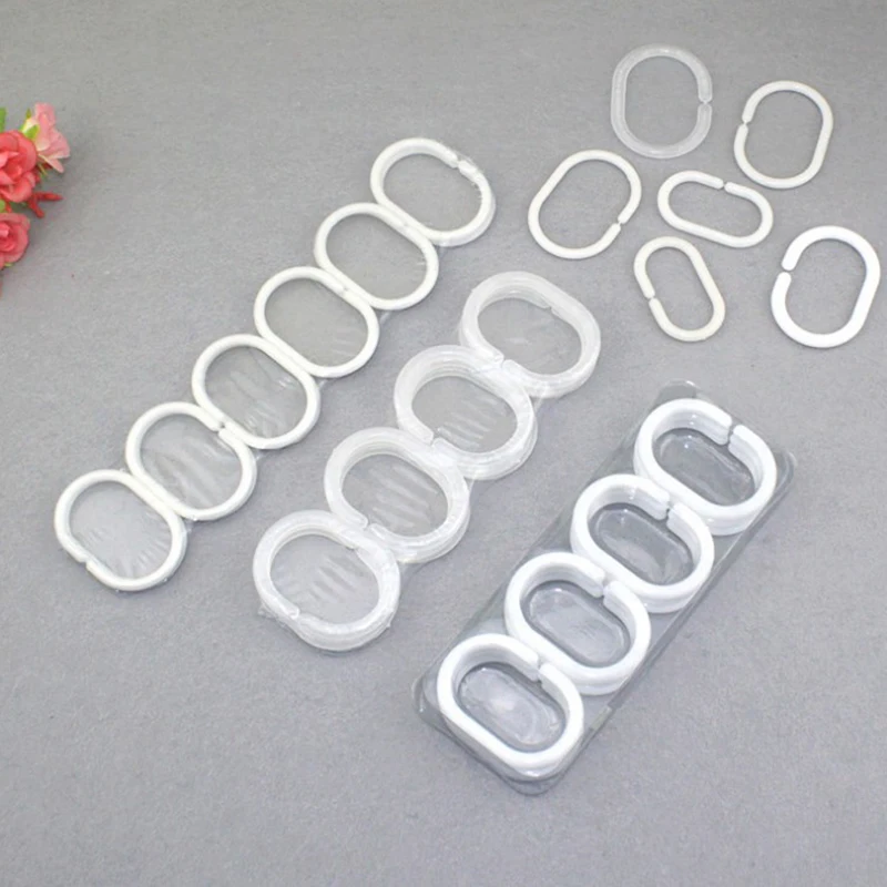 

12PCS Plastic Shower Curtain Rings Hooks Bathroom Plastic Strong Pole Rail Guide Hanger