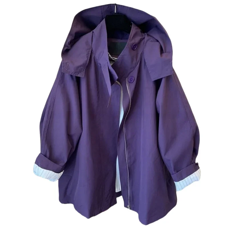 SuperAen Purple Casual Hooded Outdoor Jacket Coat 2024 Autumn New Korean Style Oversize Temperament Fashion Loose Waist Coats