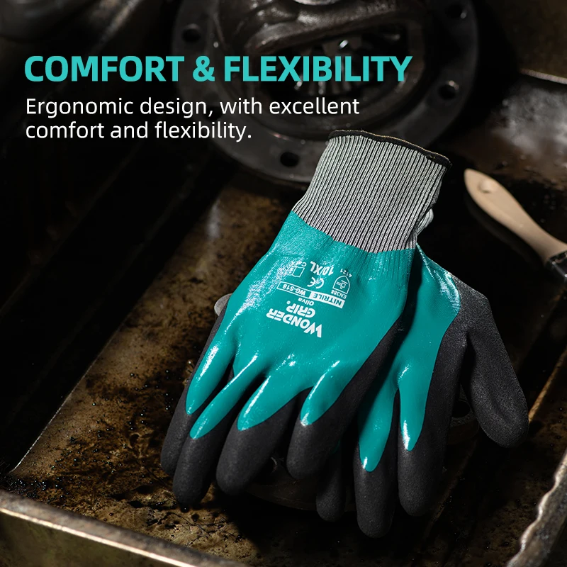 Wonder Grip 12 Pairs/24 Pcs Oil Resistant Safety Work Gloves Triple Full Dual Nitrile Coating 13 Gauge Nylon Lining Anti-Slip