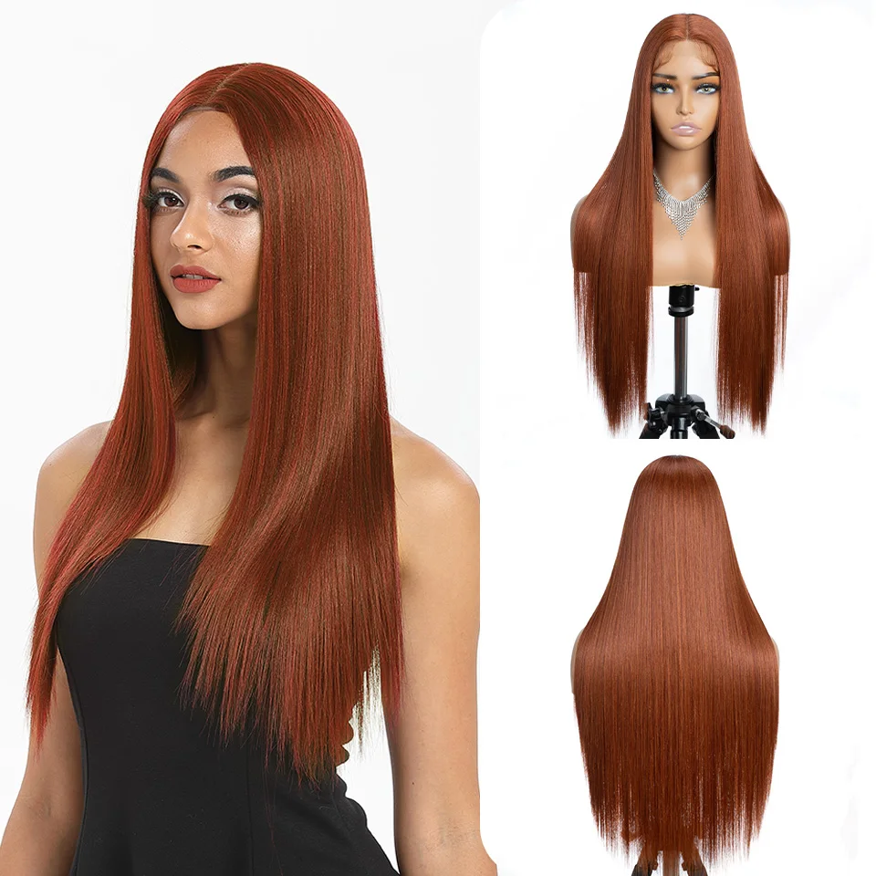 Synthetic Lace Front Wigs 30 Inch Long straight Wig For Women Ombre Blonde Brown Color Hair Heat Resistant Cosplay Daily Wigs