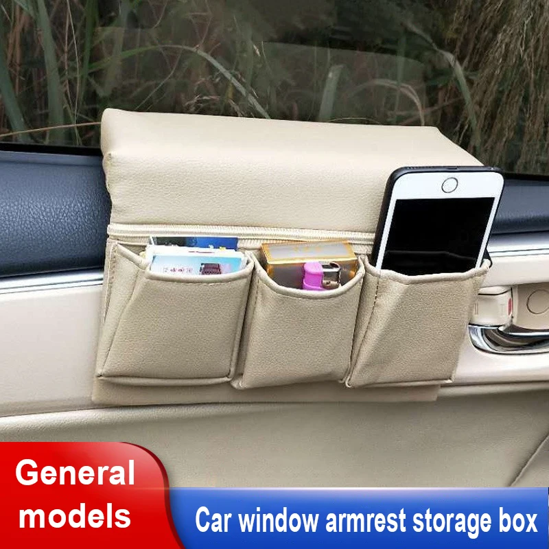 

Car Window Armrest Storage Box Large Capacity Storage And Easy Installation Multi Functional Leather Interior For Automobiles