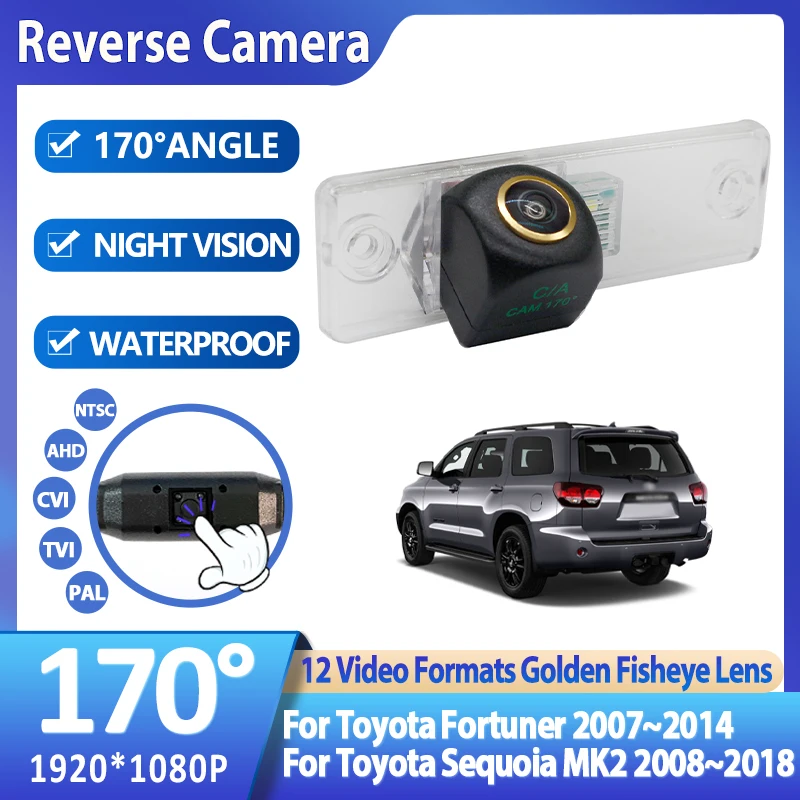 

AHD 1920x1080P Golden Fisheye Waterproof Vehicle Plate Reverse Backup Camera For Toyota Fortuner 2007~2014 Sequoia MK2 2008~2018
