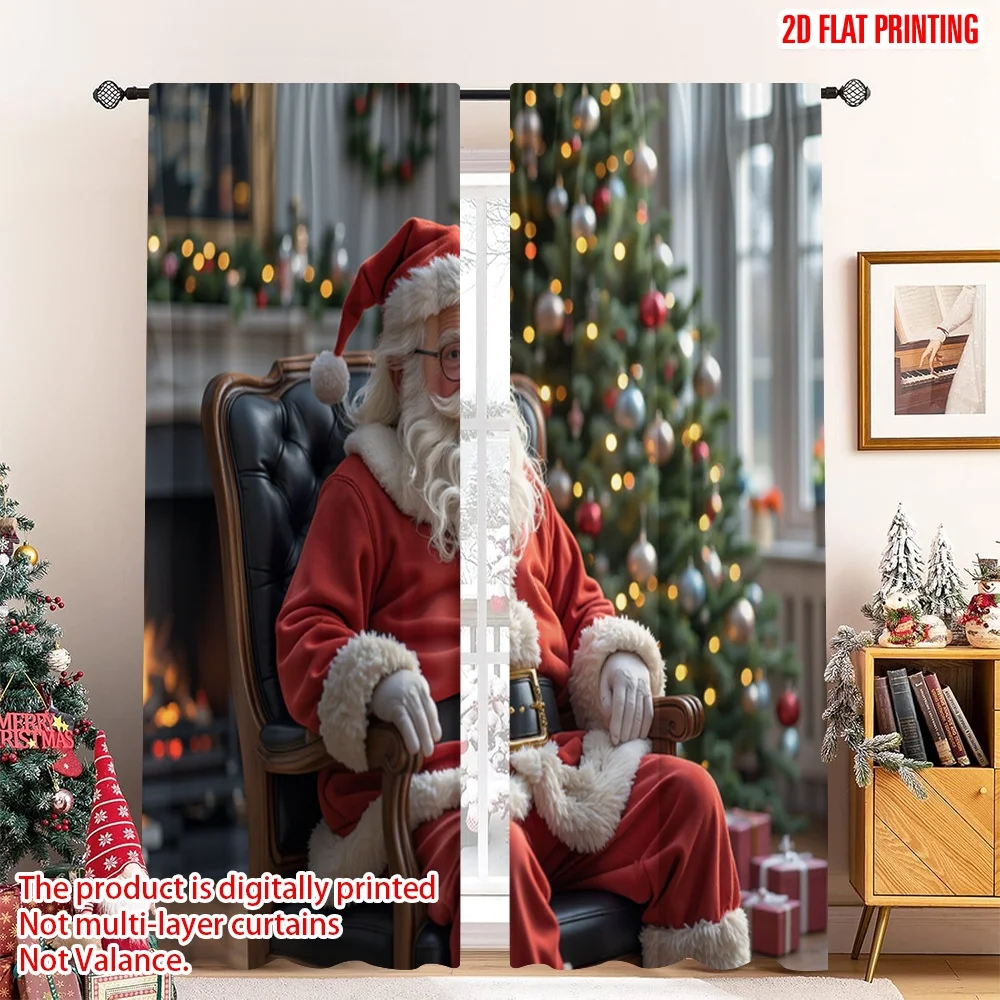 

2pcs 2D flat printing Merry Christmas Party Curtains Santa Claus Christmas Festive Season_b Polyester Fabric Without Electricity
