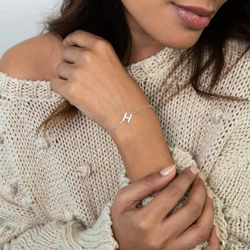 Custom Initial Name Letter Bracelet Stainless Steel Pulseras Personalizadas Hollow Heart Charm Bracelets For Women Best Sister G