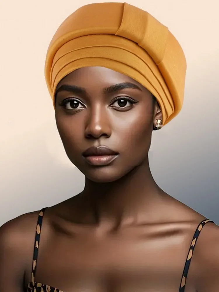 Multilayer African Women's Turban Cap Female Head Wraps Pleated Auto Gele Cap Headtie Muslim Headwear Party Headpiece