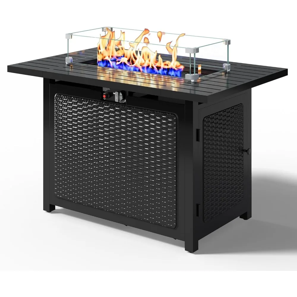 

Outdoor Propane Fire Table Set by Royalcraft, 43 with Heavy-Duty Glass Stones, Wind Guard, Lid, and Water-Resistant Cover