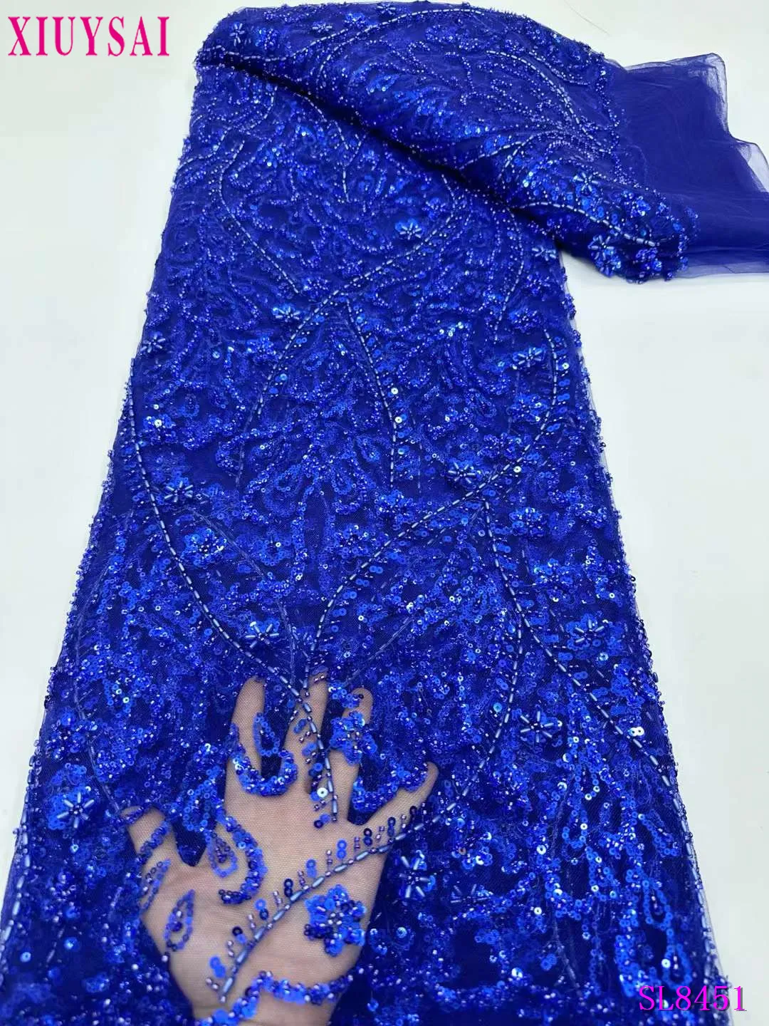 

Sequined Lace Fabric for Party, Handmade Embroidery, Beaded Lace, African Tulle, French, Elegant, Luxury, High Quality, 2022