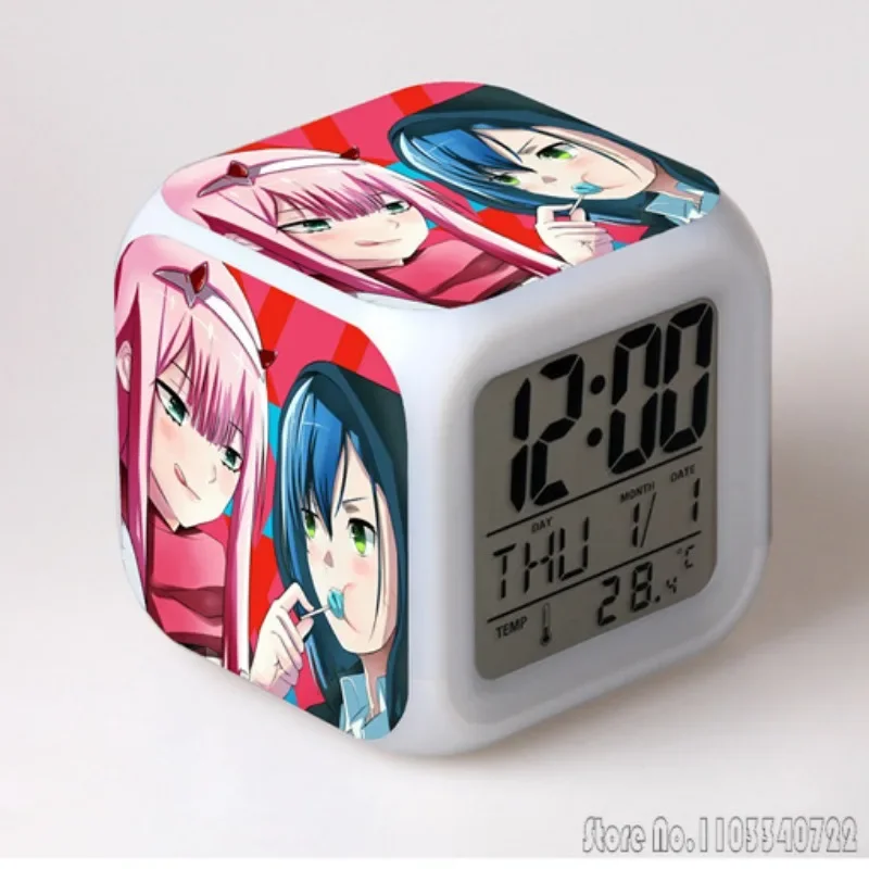 DARLING in The FRANXX Alarm Clock National Team 002 Alarm Clock Creative Student 8x8x8cm LED Cube with Display Time Week Month