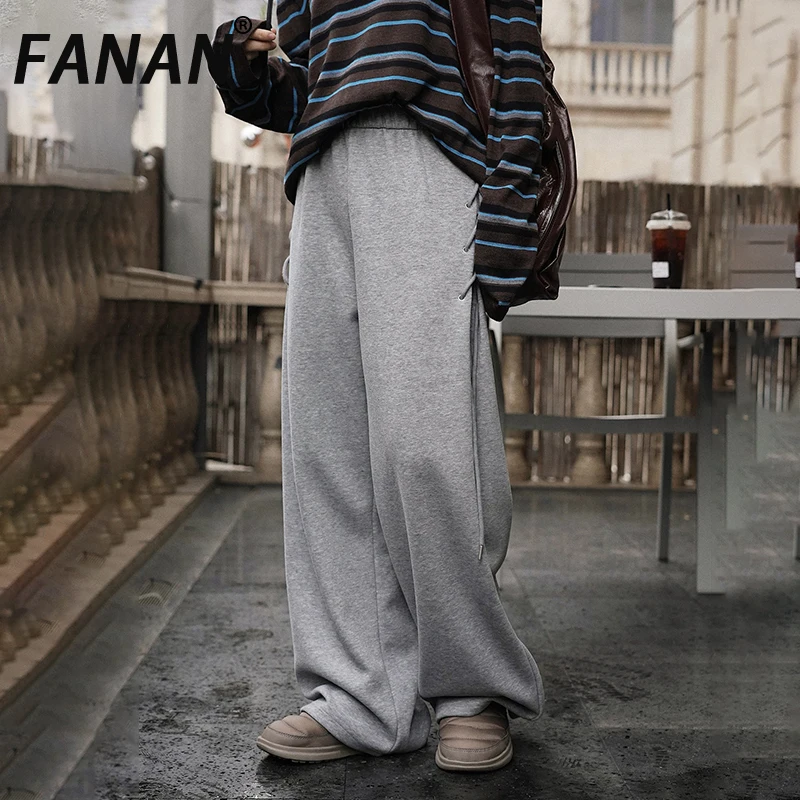 

Широкие брюки FANAN на шнурке для женщин, с эластичной высокой талией, прямые, свободные, в корейском стиле, новинка весны 2026