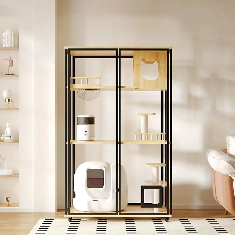 カスタマイズ可能な大型パノラマ自動猫ボックスLED多頭飼い猫ヴィラバルコニーガラスキャットルーム広々空間ケージ