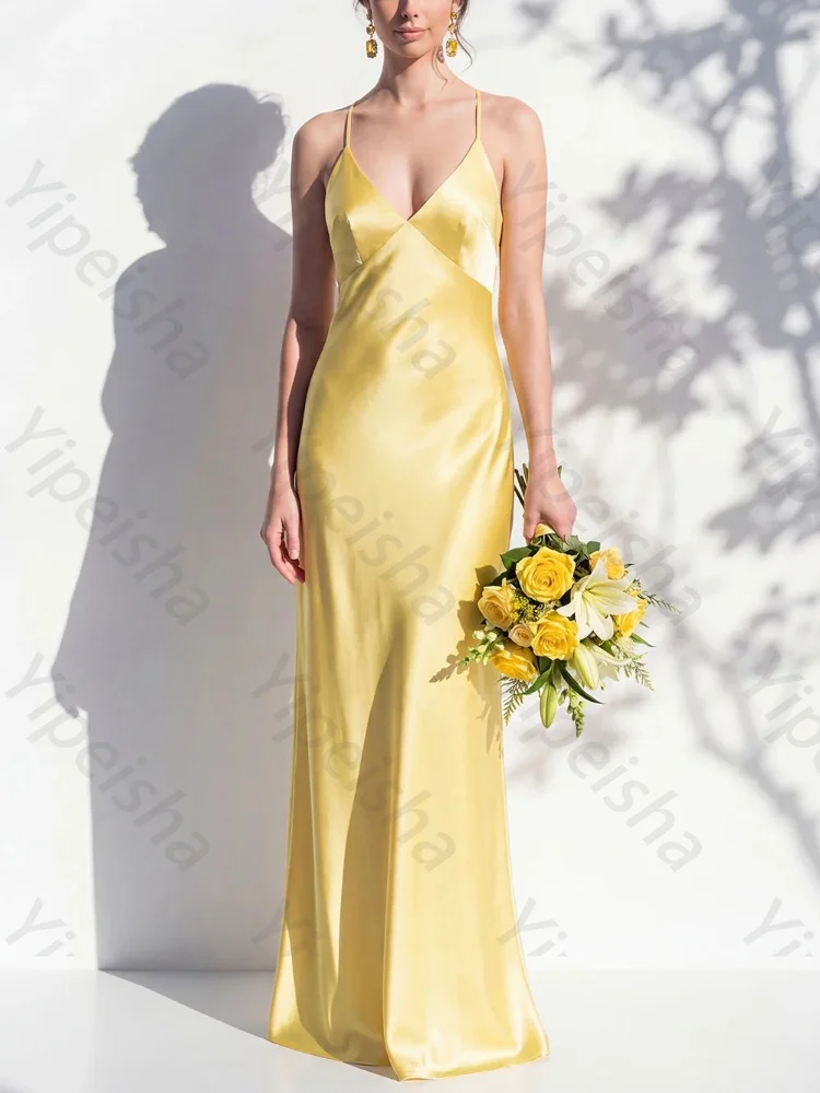 Customized Satin Spaghetti Straps Sleeveless Bridesmaid Dresses Backless Evening Dress Exquisite High Quality Prom Party Gowns