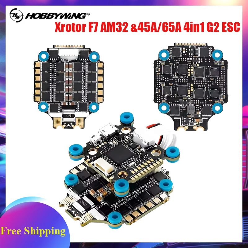 Hobbywing Xrotor F7 45A/65A 3-6S Flight Stack (Xrotor F7 Flight Controller / XRotor FPV G2 45A/65A 4in1 ESC ) For RC FPV Drone