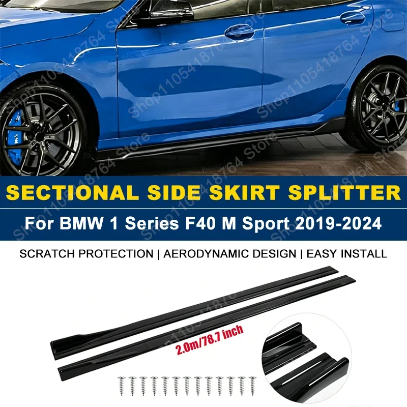 Side Skirts Extension Rocker Panel Splitter For BMW 1 Series F40 M Sport 2019-2024 2M 78.7" ABS Plastic Car Exterior Tuning