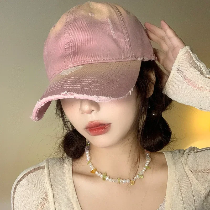Women Distressed Baseball Cap Wide Brim Oversized Deep Crown Duckbill Hat for Large Head Circumference