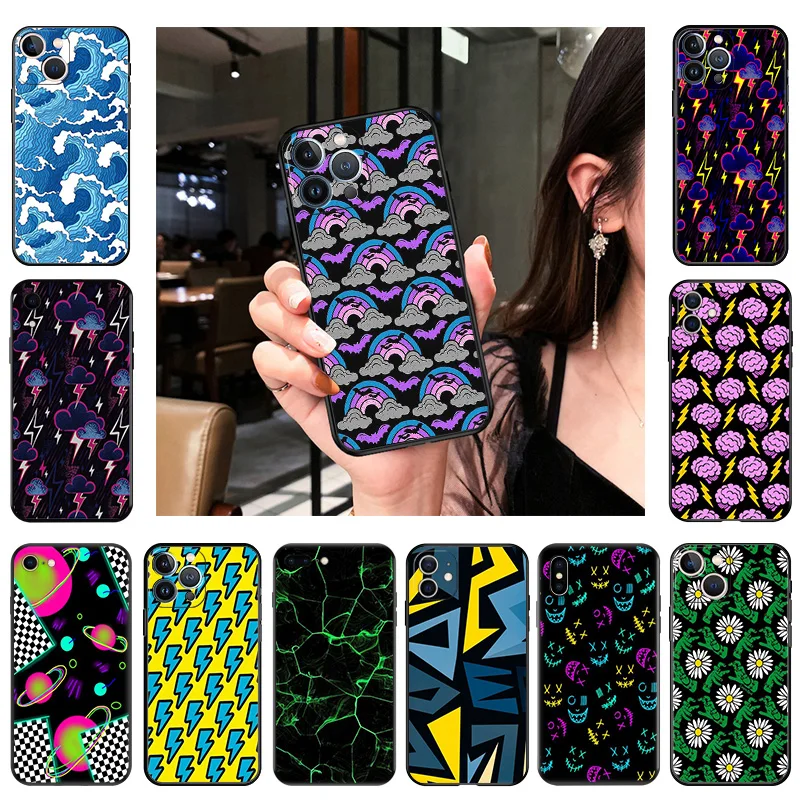 Anti-Drop Soft Phone Case For iphone 16Plus 11 12 13 Mini 14 15 16 Pro XS Max XR 7 8 Plus 16Pro Tornado Lightning Art Cover