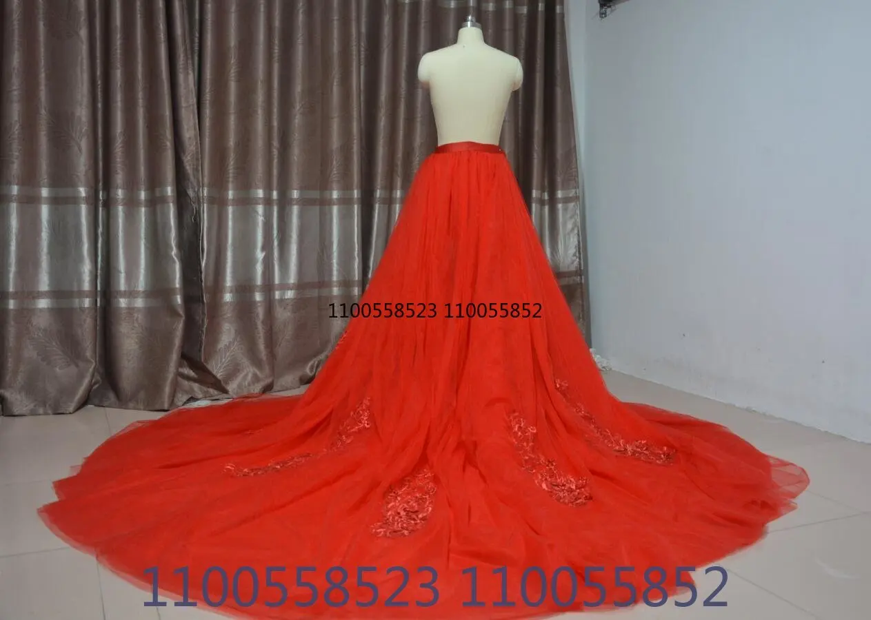 Abiti da sposa da donna staccabile cattedrale treno rosso applique gonna in tulle gonna rimovibile accessori da sposa di dimensioni personalizzate