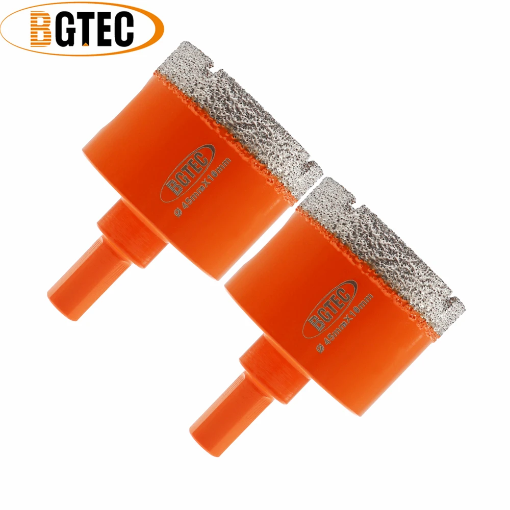 

BGTEC 2pcs Dia45mm Diamond Drilling Core Bits For Marble Granite Hole Saw Cutter Masonry Triangle Shank Tile Drill Crowns