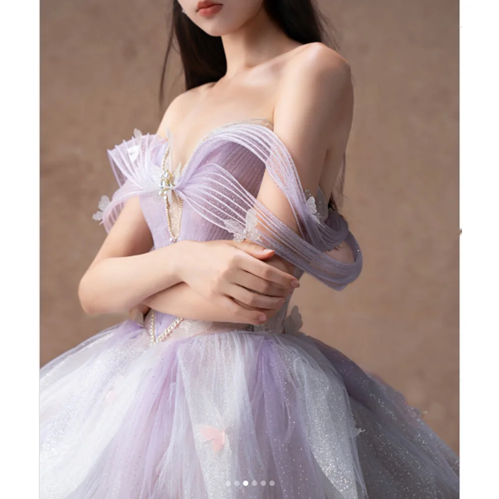 ชุดราตรีหรูหราประดับลูกปัดวิบวับสำหรับงานพรอม แบบเปิดไหล่ สีตัดกัน ทรงเอไลน์ ชุดออกงานกลางคืนแบบทางการ สั่งตัดได้ ถ่ายรูปสไตล์เกาหลี