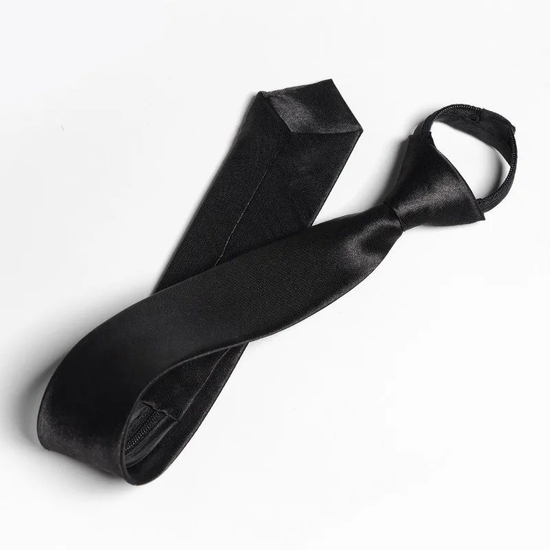 Super Slim Black Satin Zipper Tie for Men