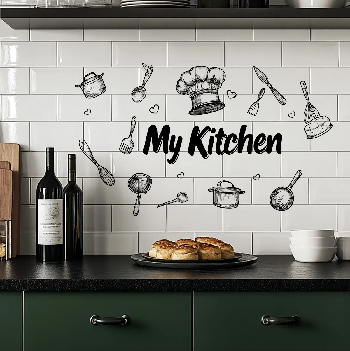 1 Piece Creative Kitchen Utensils Pattern Self-Adhesive Wall Sticker PVC Waterproof Home Decor Art for Kitchen Dining Room 6