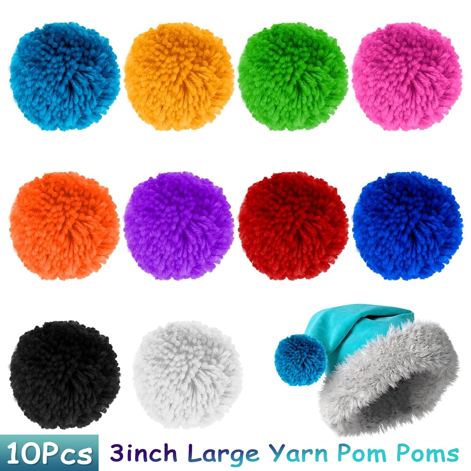 

10Pcs Large Yarn Pom Poms for Crafts Acrylic Yarn Balls Fuzzy Pompoms DIY Pom Pom Balls for Hats Handmade Arts Holiday Party