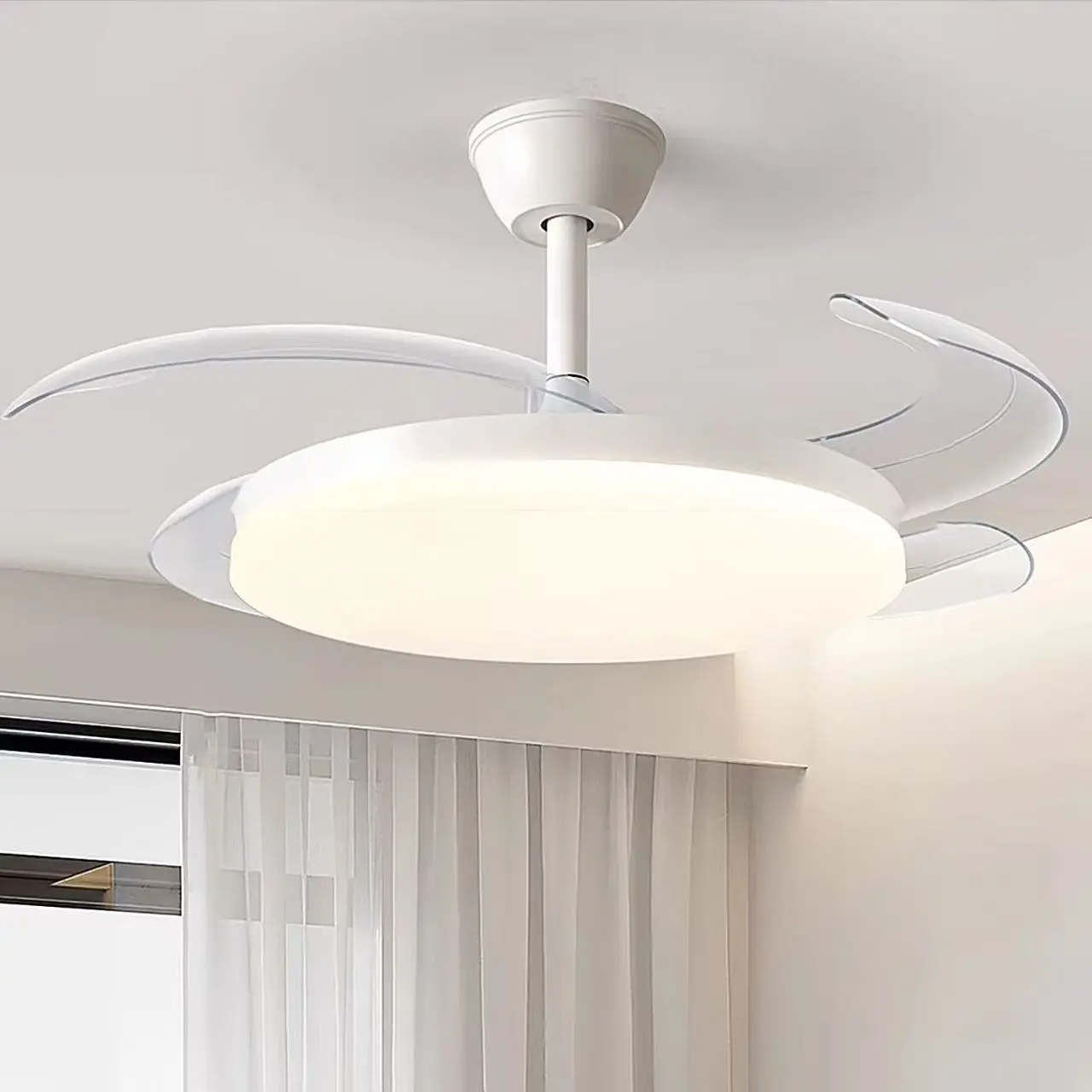 New Ceiling Fan Light Silent Remote Control Dimming Air Circulation Fans Invisible Telescopic Blade Bedroom Home E27 Silent Fans