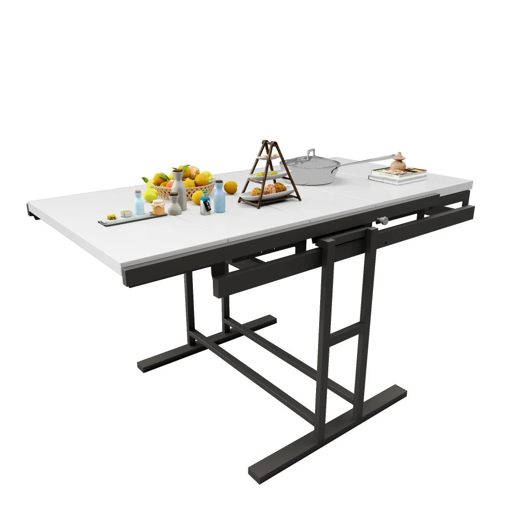 

Solid Mahogany Wood Multifunction Convertible Dining Table,Free Switch Space Saving Table Shelf for Home and Studio, White