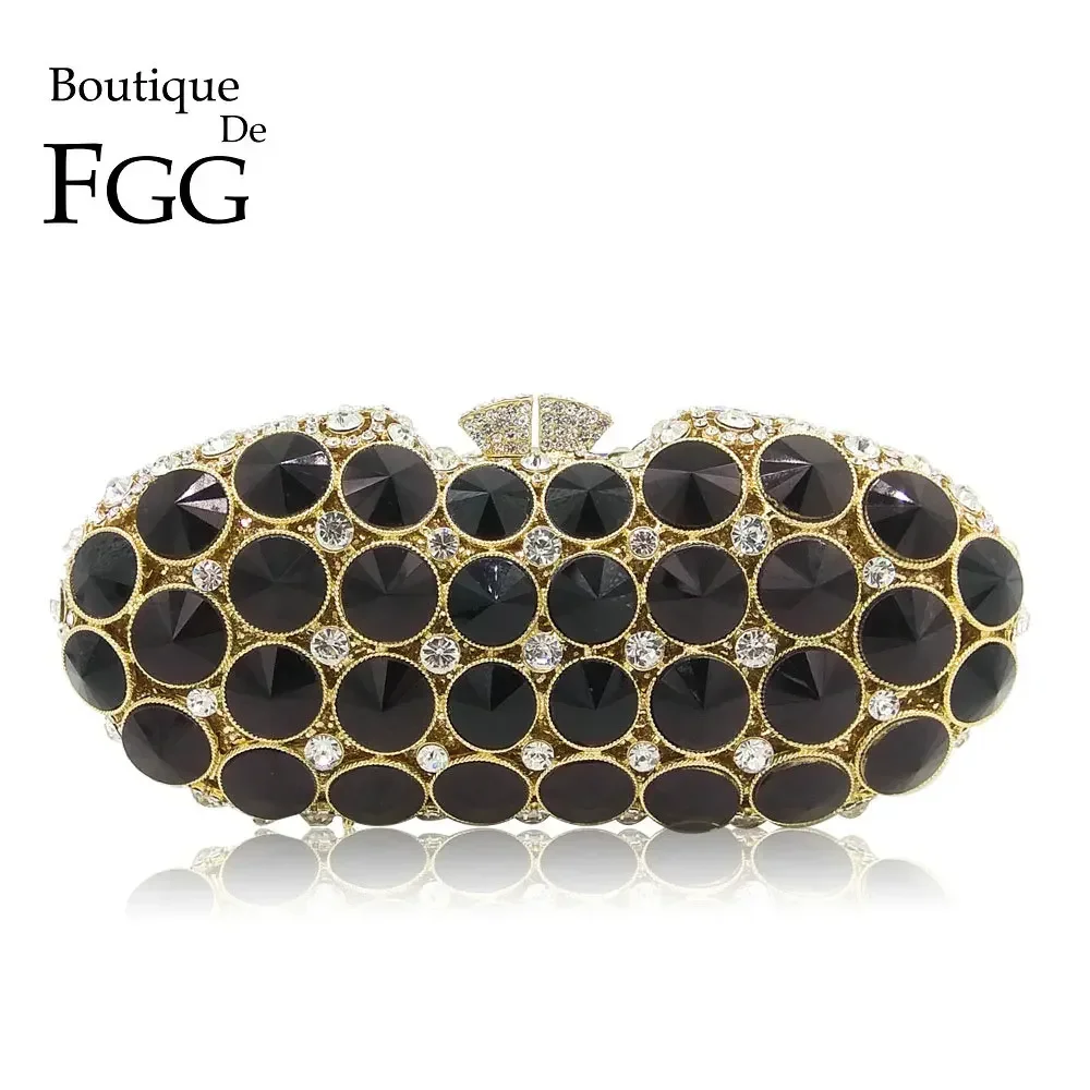 Boutique De FGG (in stock) Black Diamond Evening Clutches Bag Women Fashion Wedding Party Handbag Purse Bridal Crystal Clutch