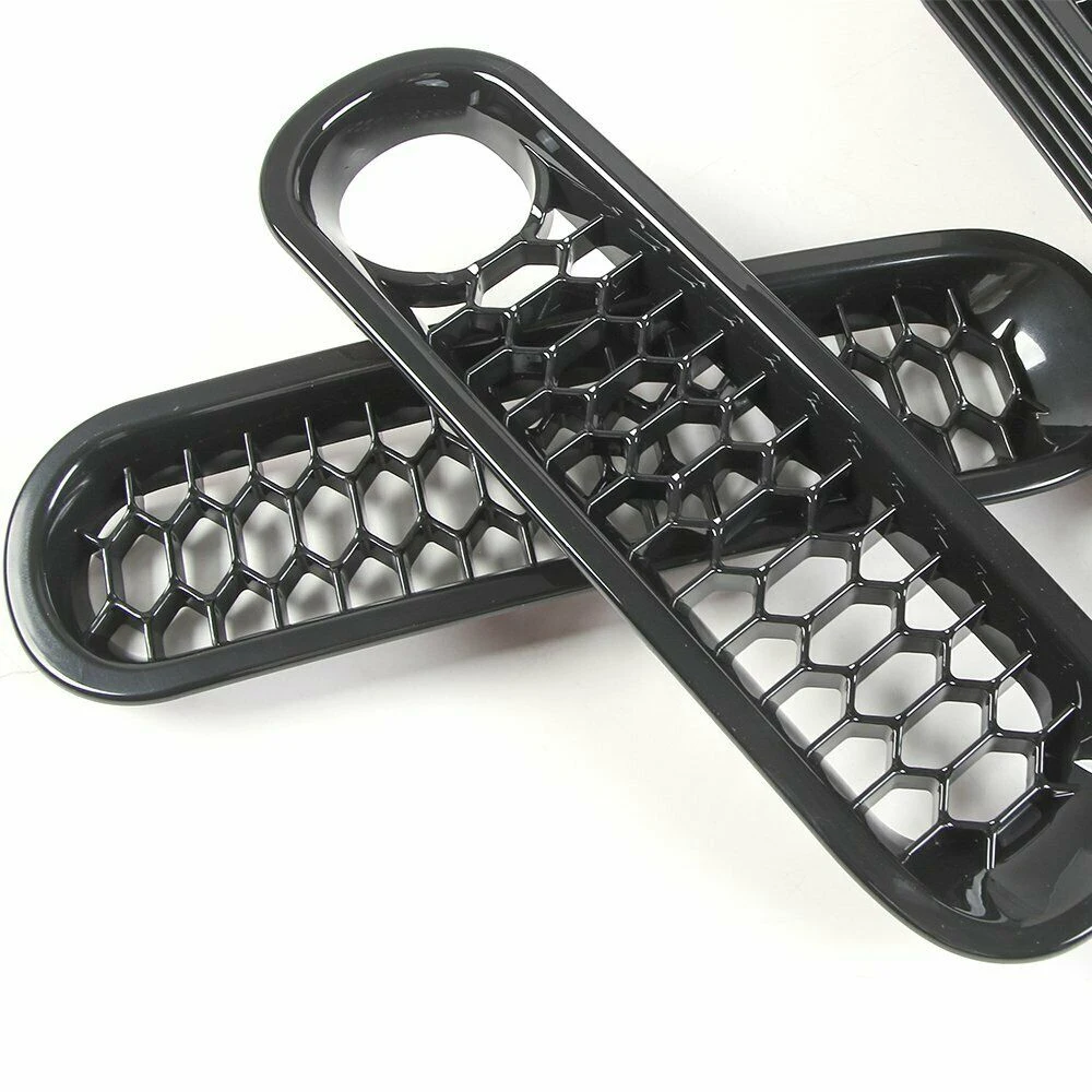 

L39A-Front Grill Mesh Inserts Kit Honeycomb Clip-In Grille Guard Mesh Grille With Lock Hole For Jeep Wrangler JK 2007-2017