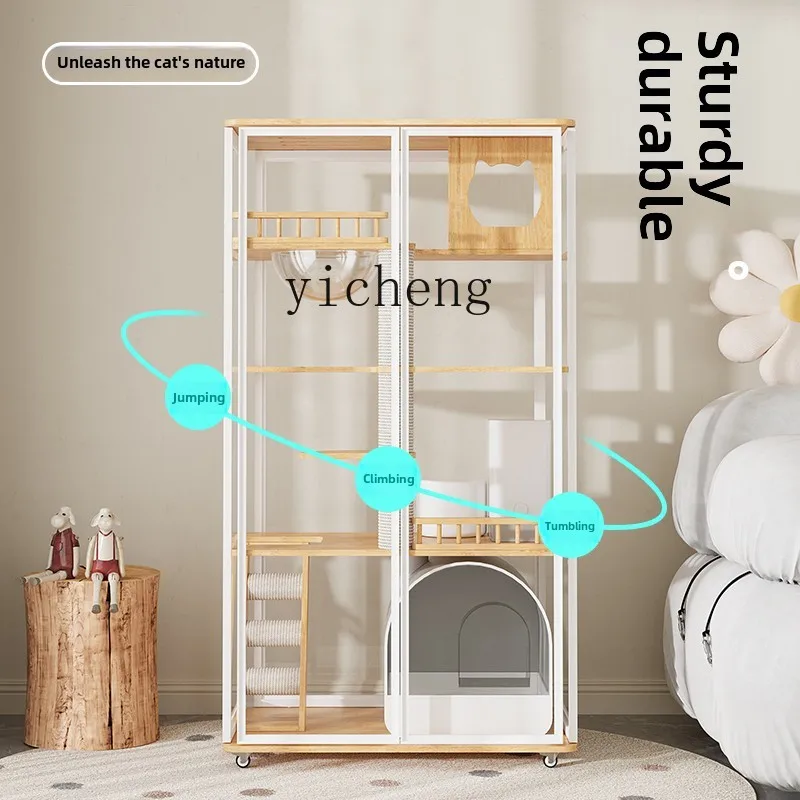 YFY  panoramic glass cat villa fully transparent solid wood does not occupy a cat house household small apartment