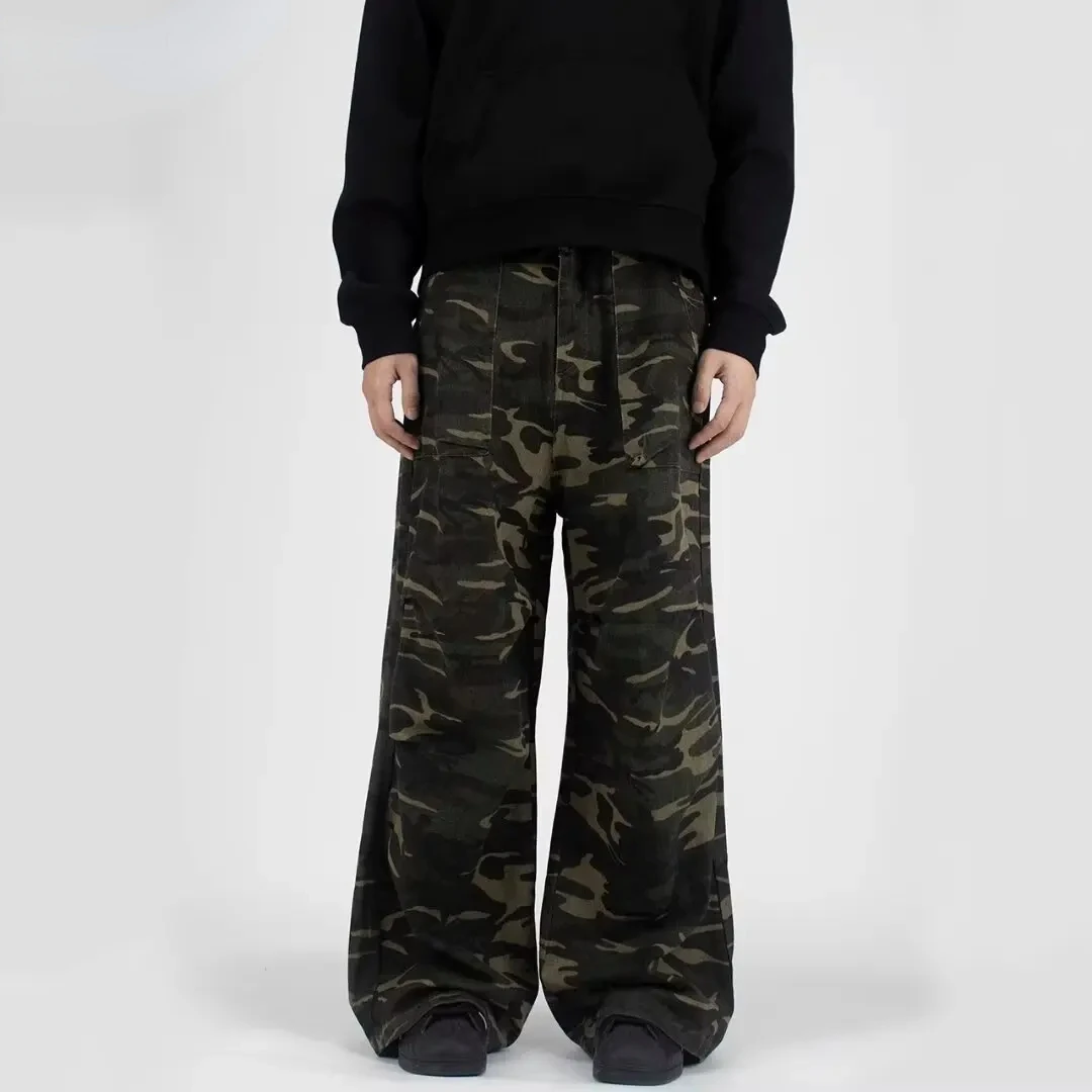 Camouflage Jeans Men Vintage Cargo Trousers Personality Chic Teens Handsome Dancing Hip-hop American Style All-match Pantalones