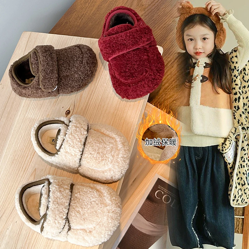 

Children's cotton shoes 2025 Winter new children's fluffy warm soft sole anti-skid baby princess shoes