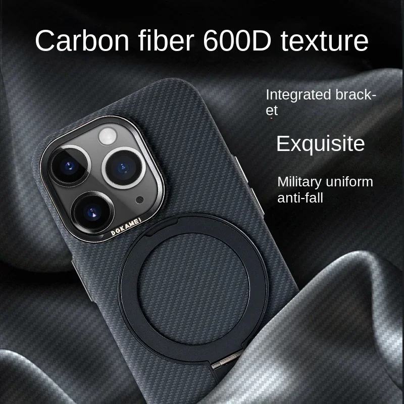 New Luxury Drop-Proof Carbon Fiber Textured Magnetic Ring Holder For iPhone 15 14 13 Pro Max Magsafe Wireless Case