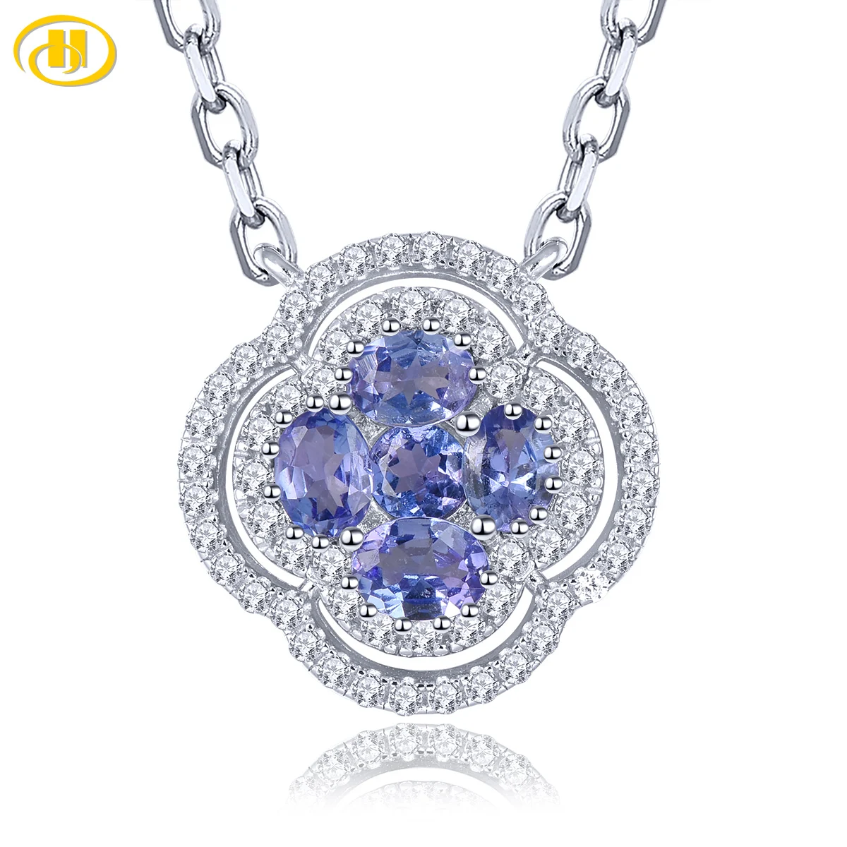 Natural Tanzanite Solid Sterling Silver Necklace Pendant 0.8 Carats Genuine Gemstone Romantic Exquisite Fine Jewelrys Women