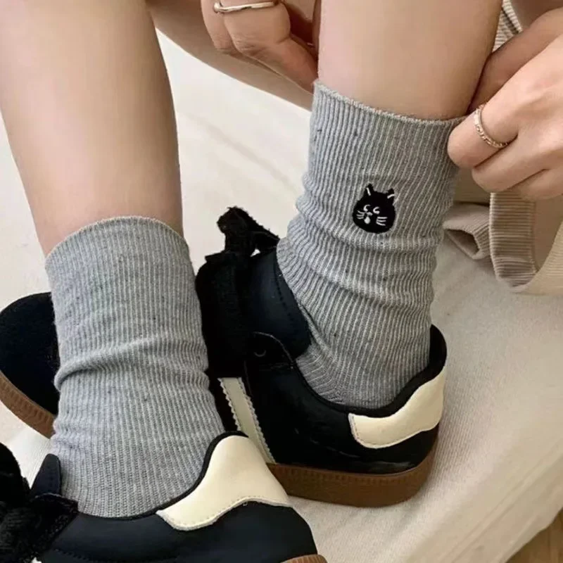 Animals Cartoon Embroidery Cute Socks Women Casual Fashion Striped Harajuku Long Socks Japanese Style School Girls Kawaii Socks