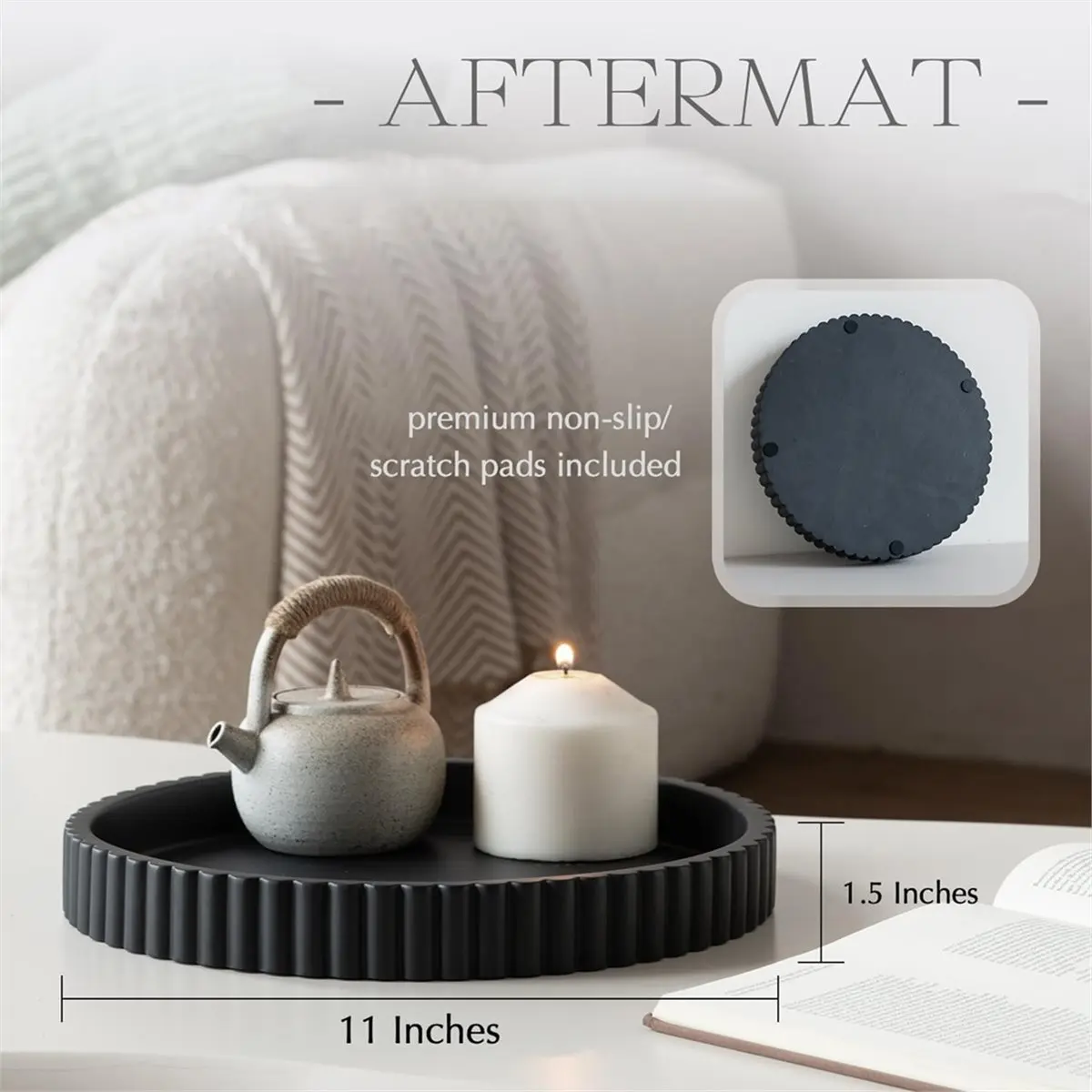 Round Decorative Serving Tray, , 11 Inch, Ribbed Edge Design Round Tray, Living Room, Side Table,Console