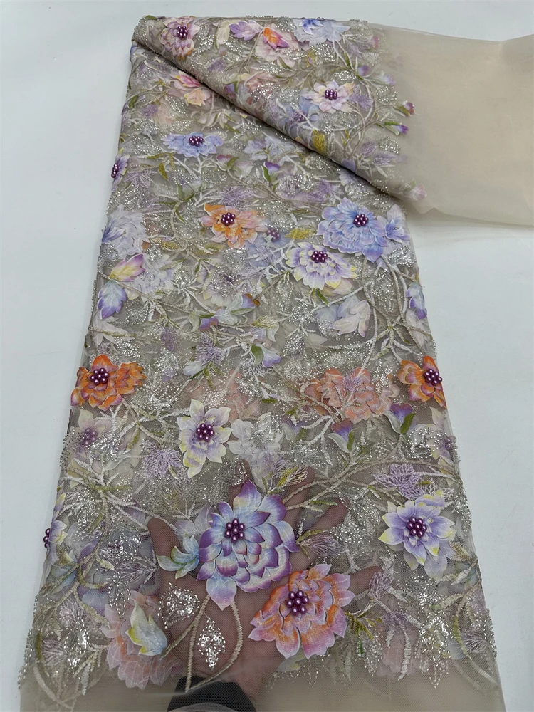 الجملة 3D زهرة الليزر قطع زين صافي جبر أقمشة الدانتيل مطرز والترتر التطريز للنساء فساتين الحفلات المسائية