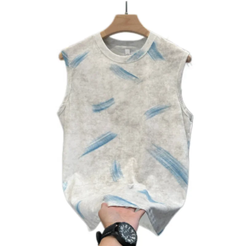 2026 Summer Men Tie Dye Sports Tank Tops Loose Casual Sleeveless Tees Fashion Gym Workout Muscle Shirts