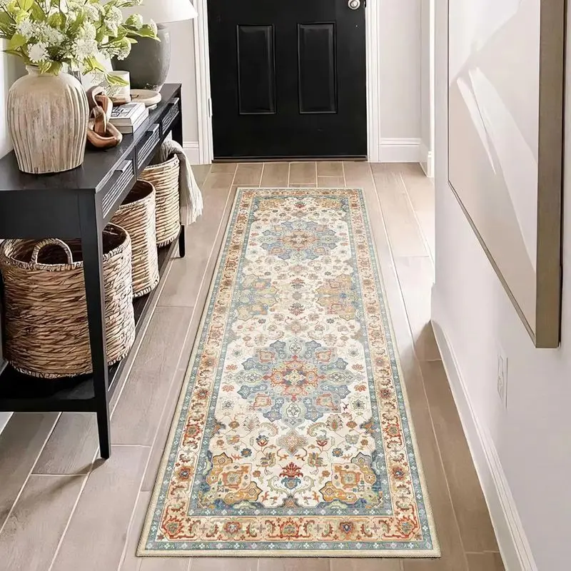 VIKAMA Bohemian Crystal Velvet Anti Slip Runner Rug Stain Resistant Corridor Bedroom Kitchen Entryway Home Decor Carpet