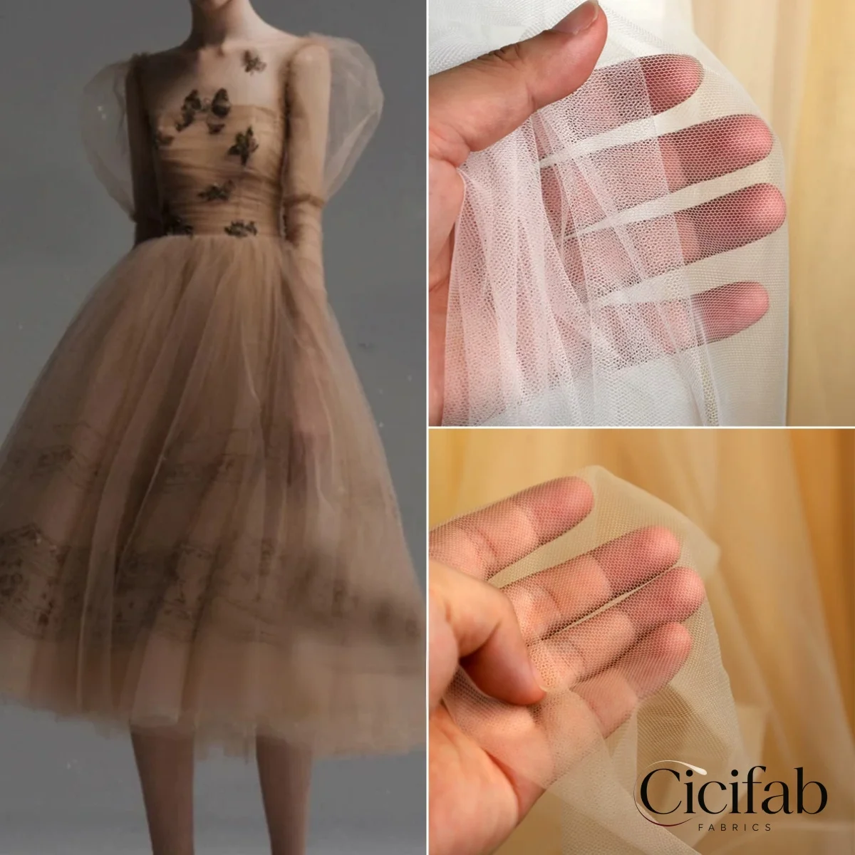 Champagne Nude Soft Tulle Fabric Sheer Lace Netting for Wedding Ceiling Drapery, Bridal Gown Dress DIY Backdrop Sewing